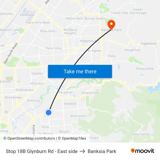 Stop 18B Glynburn Rd - East side to Banksia Park map