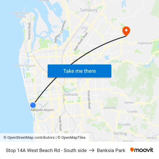 Stop 14A West Beach Rd - South side to Banksia Park map