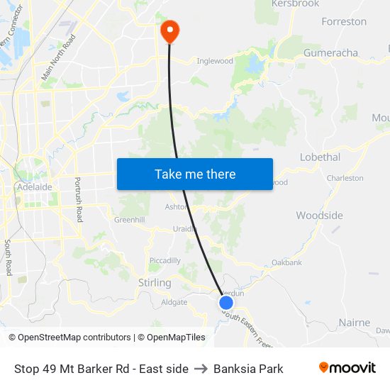 Stop 49 Mt Barker Rd - East side to Banksia Park map