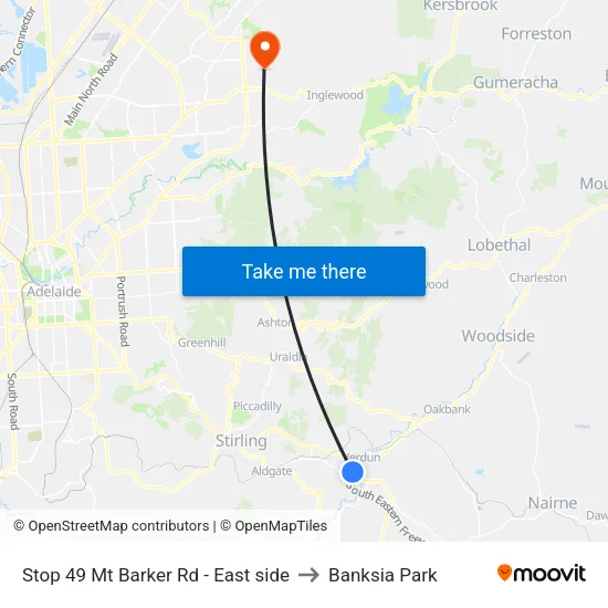 Stop 49 Mt Barker Rd - East side to Banksia Park map