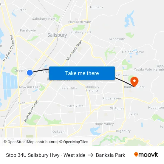 Stop 34U Salisbury Hwy - West side to Banksia Park map