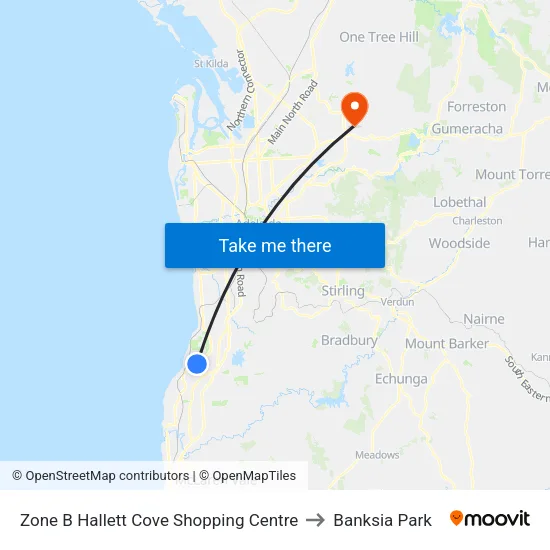 Zone B Hallett Cove Shopping Centre to Banksia Park map