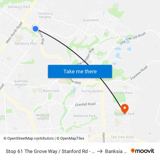 Stop 61 The Grove Way / Stanford Rd - North side to Banksia Park map