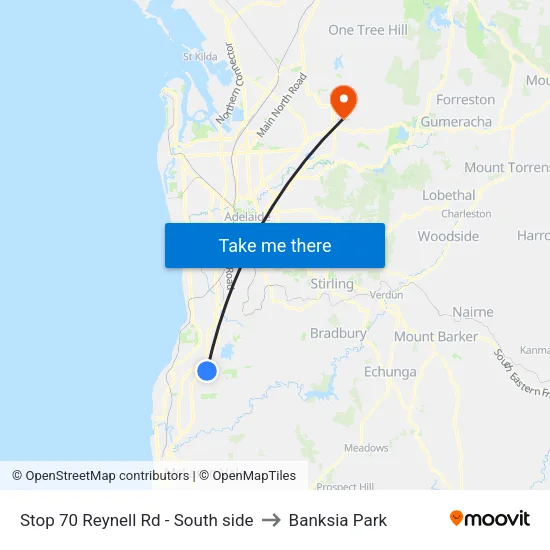 Stop 70 Reynell Rd - South side to Banksia Park map