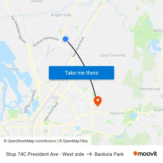 Stop 74C President Ave - West side to Banksia Park map