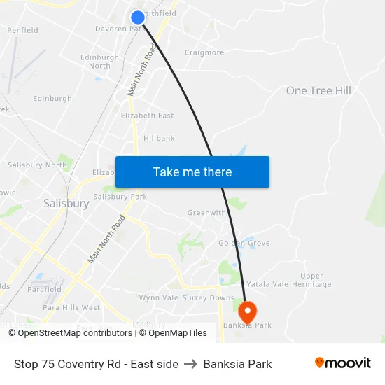 Stop 75 Coventry Rd - East side to Banksia Park map