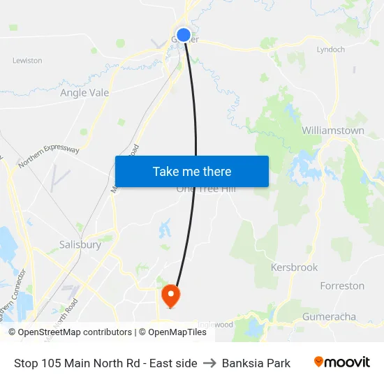 Stop 105 Main North Rd - East side to Banksia Park map