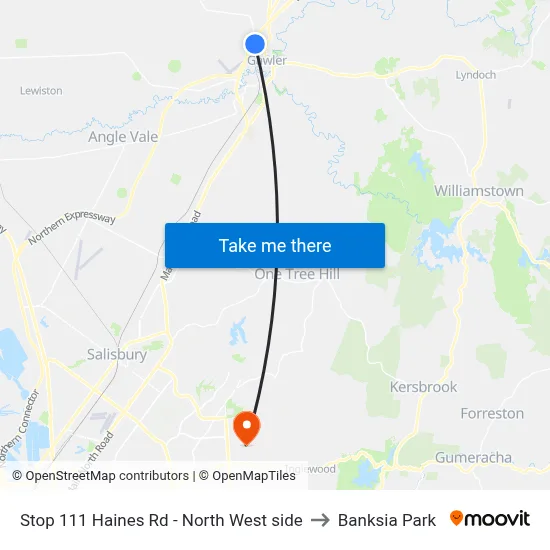 Stop 111 Haines Rd - North West side to Banksia Park map
