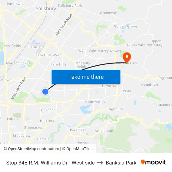 Stop 34E R.M. Williams Dr - West side to Banksia Park map
