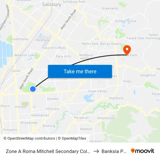 Zone A Roma Mitchell Secondary College to Banksia Park map