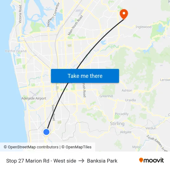 Stop 27 Marion Rd - West side to Banksia Park map
