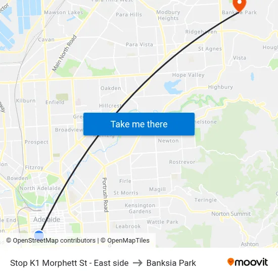 Stop K1 Morphett St - East side to Banksia Park map