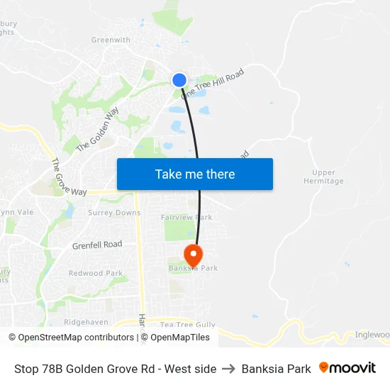 Stop 78B Golden Grove Rd - West side to Banksia Park map