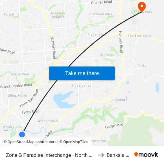 Paradise Interchange Terminus to Banksia Park map