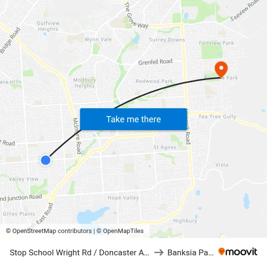 Stop School Wright Rd / Doncaster Ave to Banksia Park map