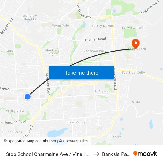 Stop School Charmaine Ave / Vinall Rd to Banksia Park map