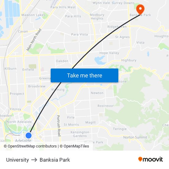 University to Banksia Park map