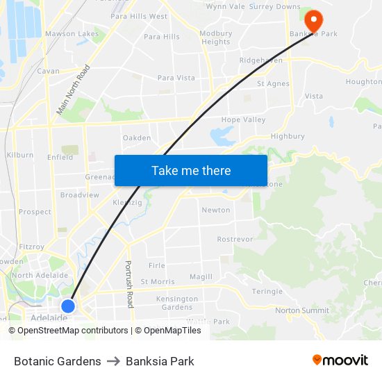 Botanic Gardens to Banksia Park map