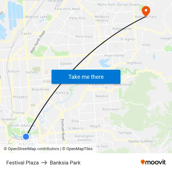 Festival Plaza to Banksia Park map