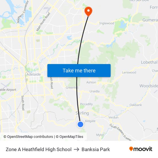 Zone A Heathfield High School to Banksia Park map