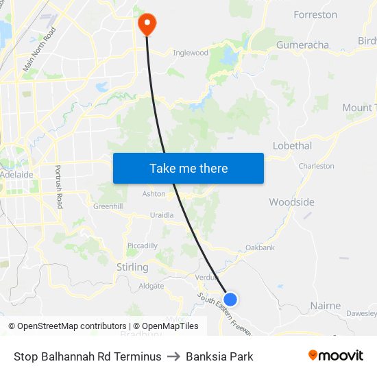 Stop Balhannah Rd Terminus to Banksia Park map
