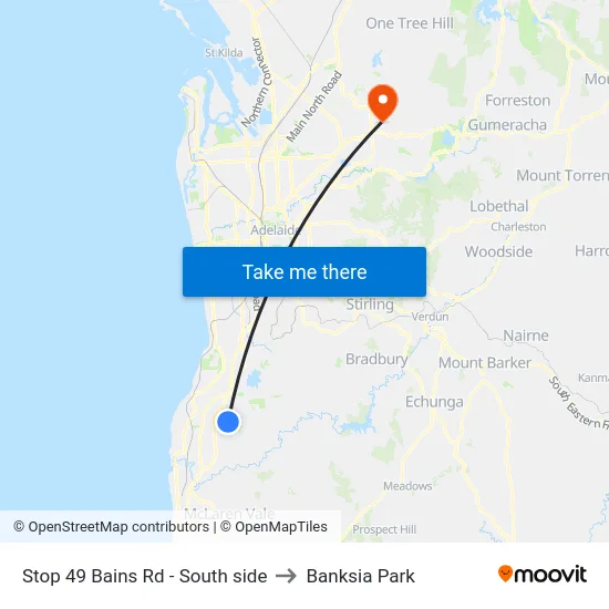 Stop 49 Bains Rd - South side to Banksia Park map