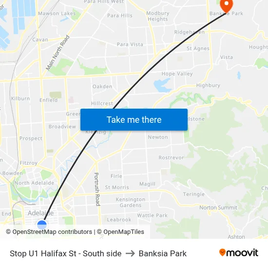 Stop U1 Halifax St - South side to Banksia Park map