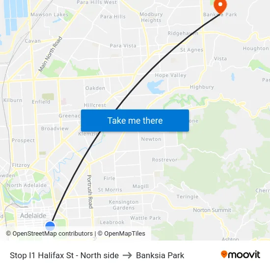 Stop I1 Halifax St - North side to Banksia Park map