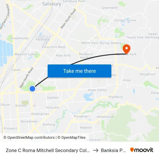 Zone C Roma Mitchell Secondary College to Banksia Park map