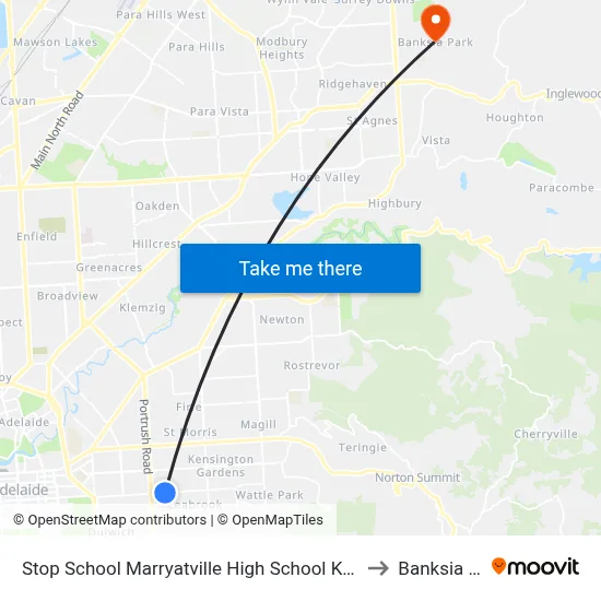Stop School Marryatville High School Kensington Rd to Banksia Park map