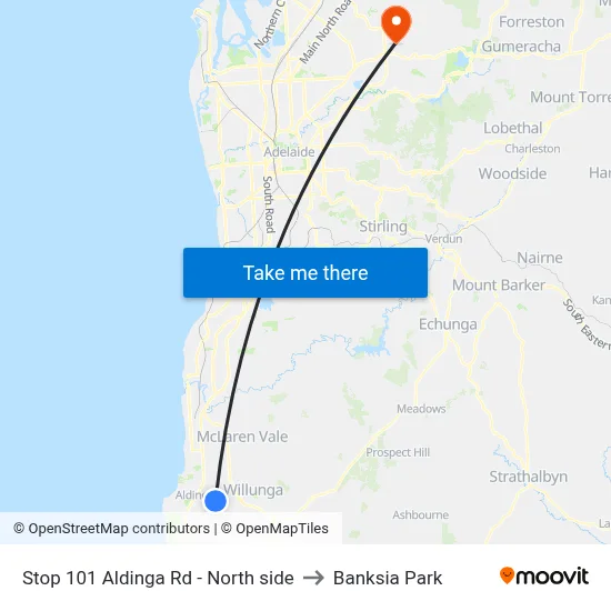 Stop 101 Aldinga Rd - North side to Banksia Park map