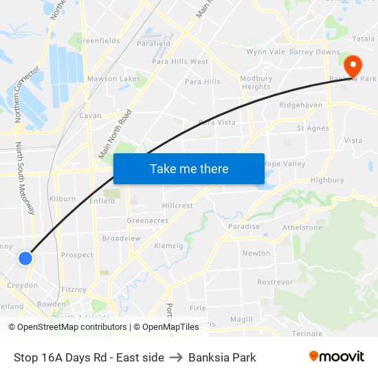 Stop 16A Days Rd - East side to Banksia Park map