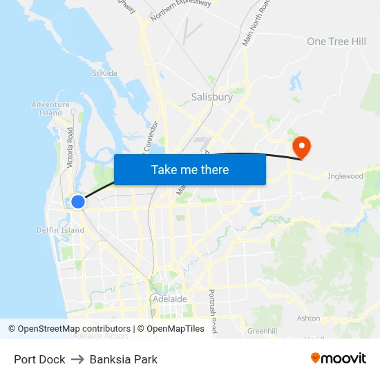 Port Dock to Banksia Park map
