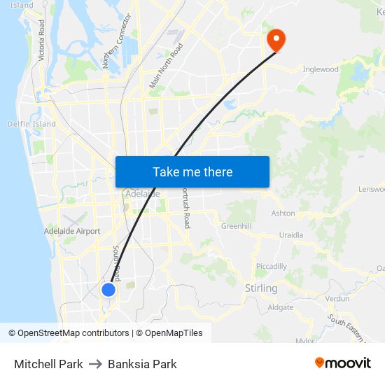 Mitchell Park to Banksia Park map
