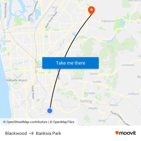 Blackwood to Banksia Park map