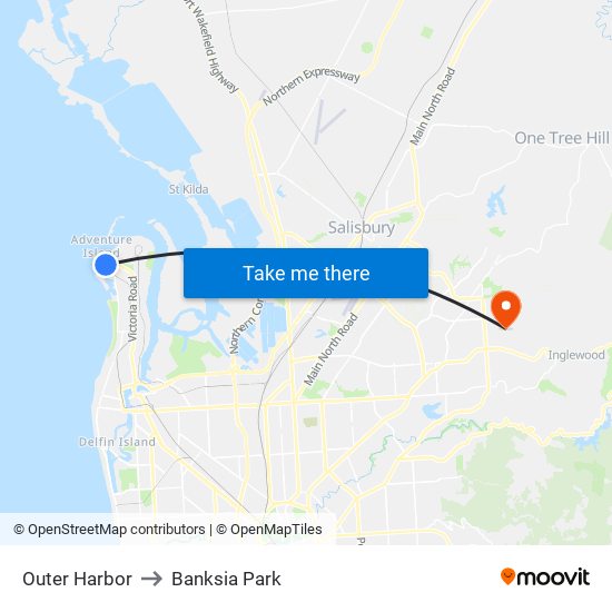 Outer Harbor to Banksia Park map