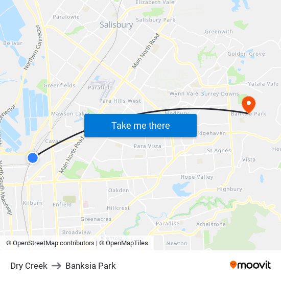 Dry Creek to Banksia Park map