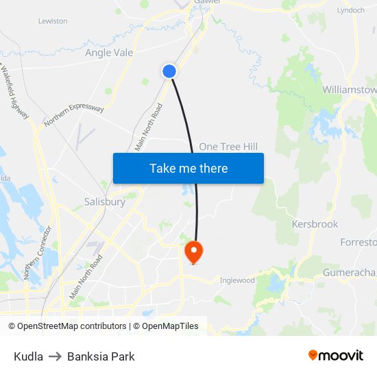 Kudla to Banksia Park map