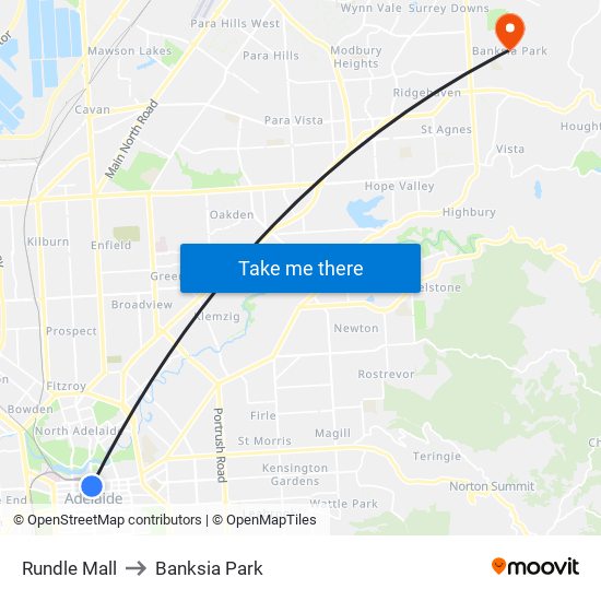 Rundle Mall to Banksia Park map