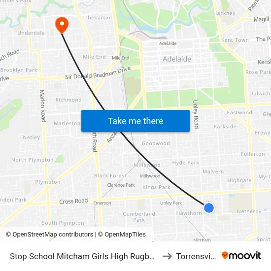 Stop School Mitcham Girls High Rugby St to Torrensville map