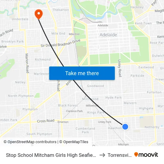 Stop School Mitcham Girls High Seafield Av to Torrensville map
