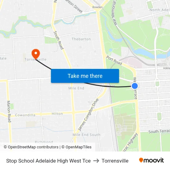 Stop School Adelaide High West Tce to Torrensville map