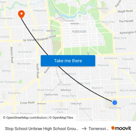 Stop School Urrbrae High School Grounds to Torrensville map