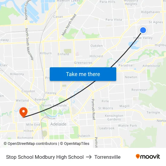 Stop School Modbury High School to Torrensville map