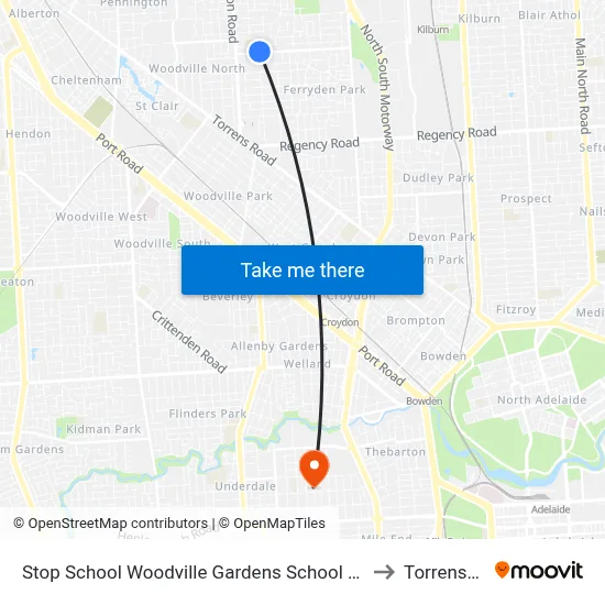 Stop School Woodville Gardens School Ridley Gr to Torrensville map