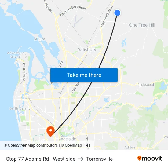 Stop 77 Adams Rd - West side to Torrensville map