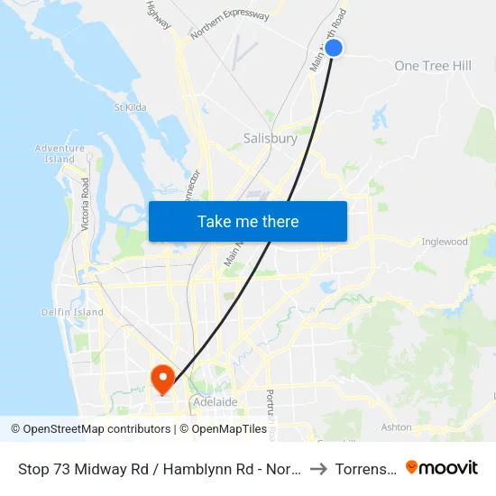 Stop 73 Midway Rd  / Hamblynn Rd - North East side to Torrensville map