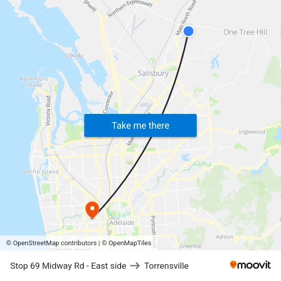Stop 69 Midway Rd - East side to Torrensville map