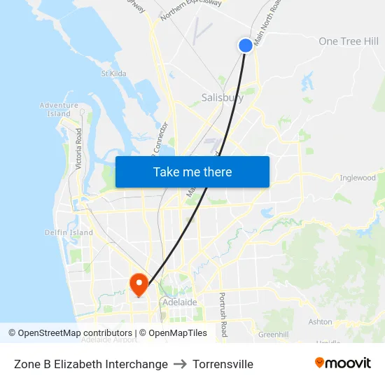 Zone B Elizabeth Interchange to Torrensville map
