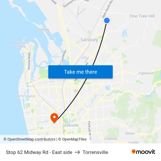 Stop 62 Midway Rd - East side to Torrensville map